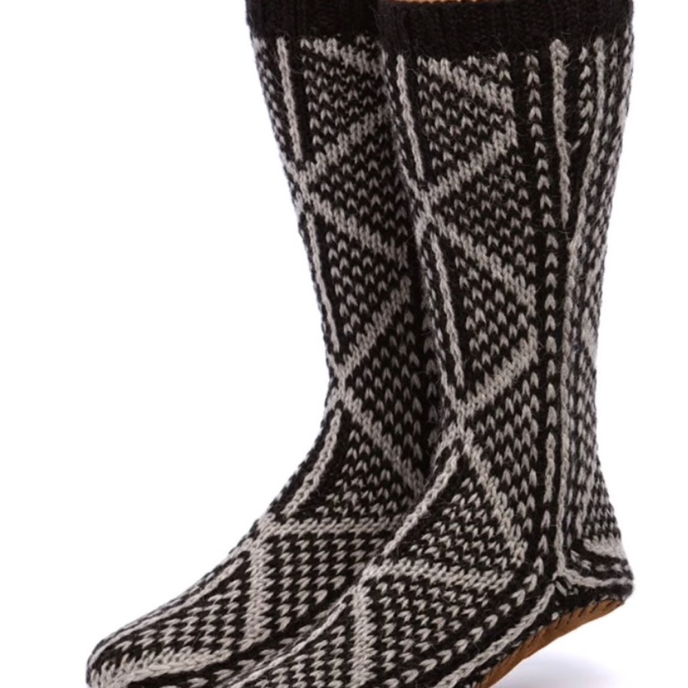 Women's XL Alpaca Mukluk Slippers - Gray/Black